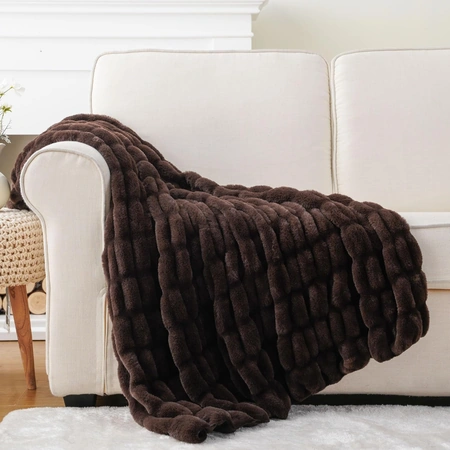 dark brown faux fur throw blanket for couch.webp