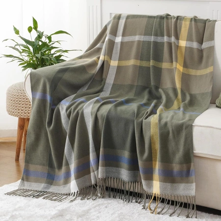 olive green plaid throw blanket for couch.webp